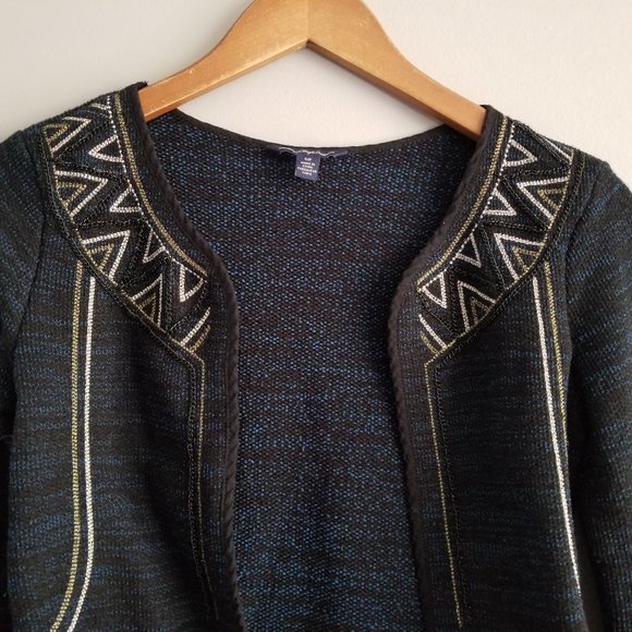 American Eagle Light Weight Open Front Chain Embroidered Cotton Cardigan S/P - Picture 2 of 6